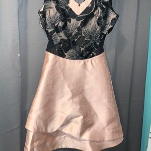 short pink black lace dress